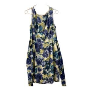 Brooks Brothers 100% Silk Blue Yellow Floral Front Waist Tie Sheath Dress Size 8